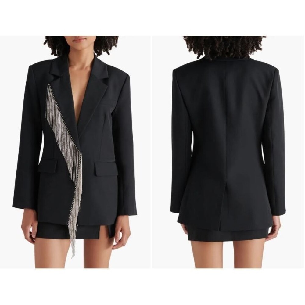 Steve Madden Nellie Rhinestone Fringe Blazer Black Women’s NWT | Sparkle Chain